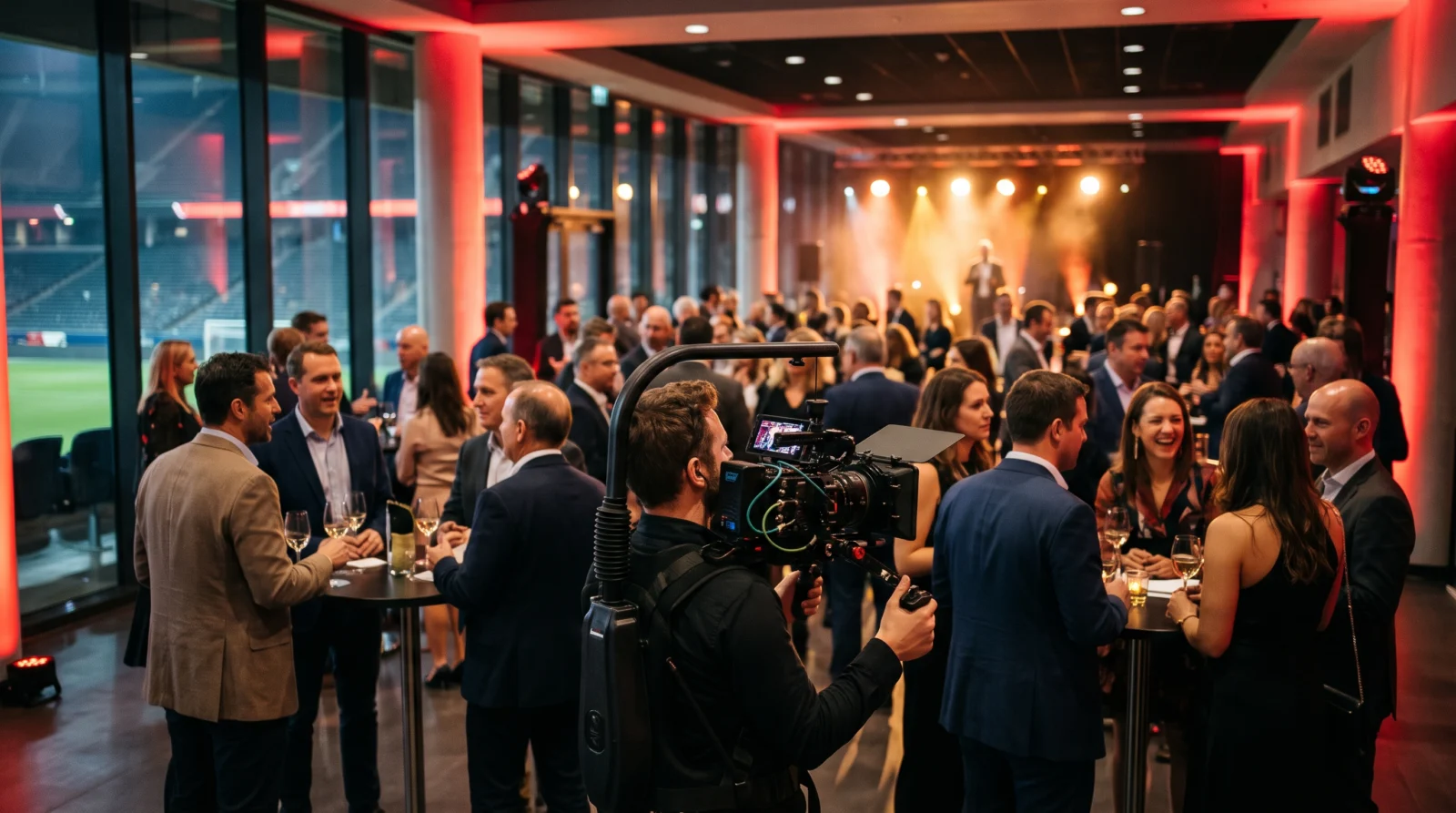 Kameramann filmt ein Firmenevent im Stadion